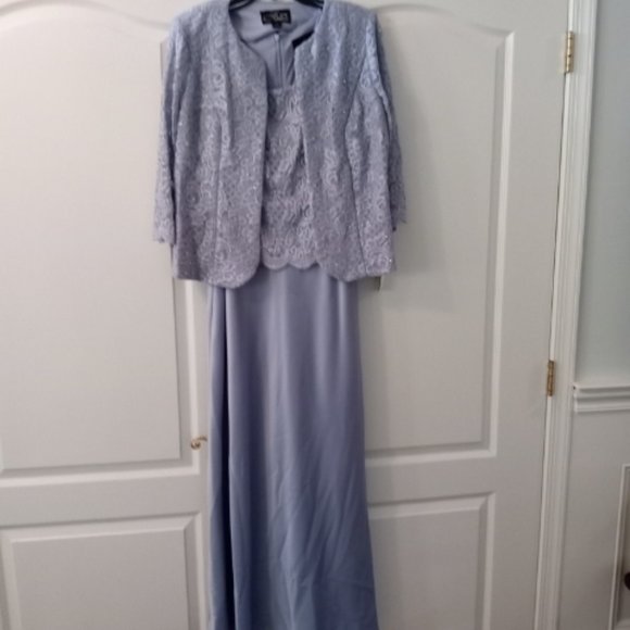 Long Lace & Satin Mock Jacket Dress With Open Scallop Detail Jacket and A-Line S - Picture 1 of 4